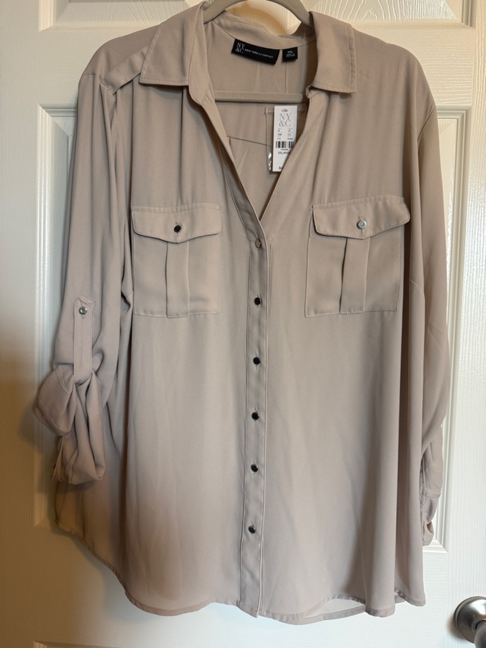 New York & Company Beige Button-Down Utility Shirt